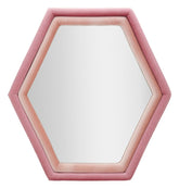 Miroir mural hexagonal en bois recouvert de Velours Rose