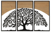 Panneau mural décoratif 3D ensemble 3 pcs métal et bois arbre