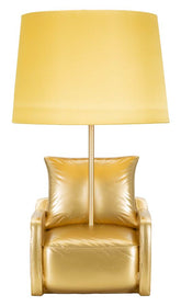 Lampe de table Mid-Century résine dorée abat-jour tissu Ocre Jaune