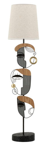 Lampe de table métal et bois Picassy abat-jour en tissu blanc