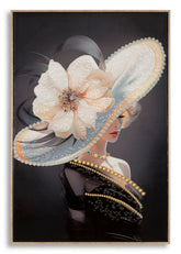 Tableau mural Laquared femme chapeau cadre bois et métal doré