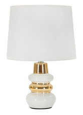 Lampe de table Liara Céramique Blanche et Dorée abat-jour en Tissu Blanc