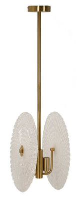 Lampe de plafond métal doré abat-jours en verre décorés reliefs