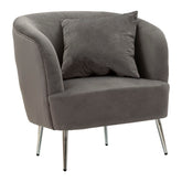 Fauteuil gris Velours doux pieds argentés