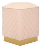 Pouf pentagonal matelassé Sharon Simili cuir Rose base Or