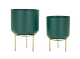 Support de vase ensemble de 2 pièces Vert base dorée