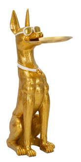 Statue de chien Pitbull dorée avec plateau