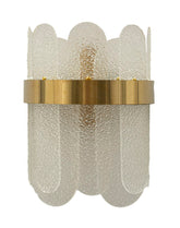 Applique murale 2 points lumineux en verre satiné bande métallique dorée