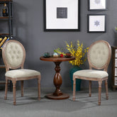 Lot de 2 chaises médaillon Adria bois patiné et tissu beige capitonné