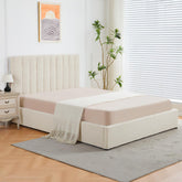 Lit Coffre Songe + Sommier Tissu bouclette Beige 140cm