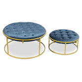 Set de 2 poufs Valona Velours Bleu