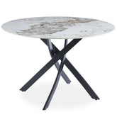 Table ronde Callini céramique marbre blanc 120cm pieds croisés métal noir