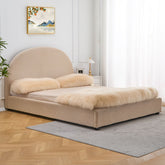 Lit-coffre Carualis avec tête de lit arrondie 180x200cm tissu bouclette beige