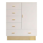 Buffet haut moderne 5 tiroirs et 1 porte Nestor Taupe clair et Or