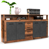 Buffet Bamat style industriel en bois foncé et gris avec 4 portes et 4 tiroirs 190 cm