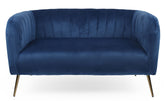 Canapé 2 places Benife en velours bleu avec pieds métal doré