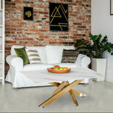 Table basse en verre effet marbre blanc et pieds or Aslel