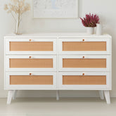 Commode Carnes 6 tiroirs cannage L120cm blanc