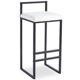Tabouret de bar en métal noir Brillo et tissu bouclette crème