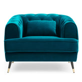Fauteuil capitonné Banola velours bleu canard style boudoir