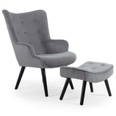Fauteuil scandinave + pouf Lylou Velours Gris