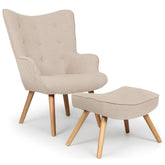 Fauteuil scandinave + pouf Lylou Tissu Beige en biais