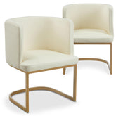 Lot de 2 chaises dossier arrondi Awaky simili crème pieds or