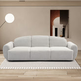 Canapé convertible 3 places dossier et accoudoirs arrondis Cecora tissu texturé gris clair