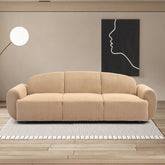 Canapé 3 places convertible Cecora dossier et accoudoirs arrondis en velours côtelé beige