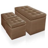 Banquette-Coffre Panky et ses 2 poufs marron assortis