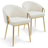 Lot de 2 chaises Chantil arrondies matelassées métal doré tissu beige