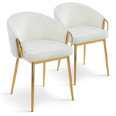Lot de 2 chaises Chantil arrondies et matelassées métal doré velours crème
