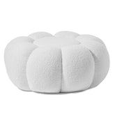 Pouf fleur Basha en tissu bouclette blanc