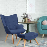 Fauteuil avec pouf Amani scandinave tissu bleu