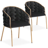 Lot de 2 chaises design au dossier arrondi style maillage Velours Noir et Métal Or