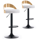 Lot de 2 chaises de bar Yoggi Bois Chêne clair et Tissu bouclette Crème