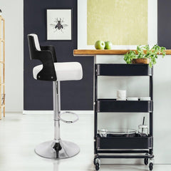 Ensemble de 2 chaises de bar en bois noir et simili cuir blanc