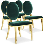 Lot de 4 chaises médaillon en velours vert avec pieds en métal doré