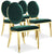 Lot de 4 chaises médaillon en velours vert avec pieds en métal doré