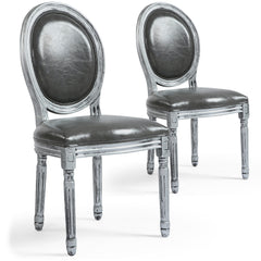 Lot de 2 chaises de style, chaises Louis XVI Tissu enduit gris et bois patiné argent