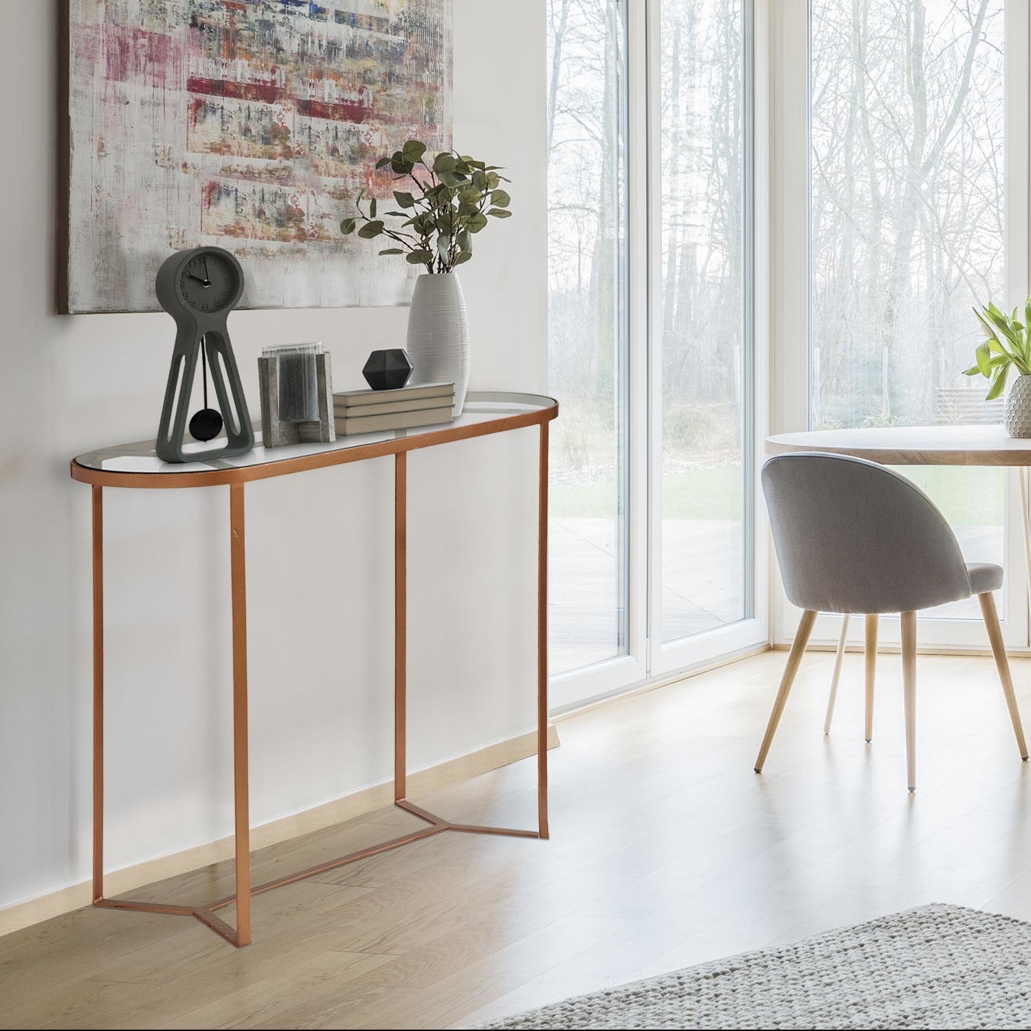 Console Totem Verre et Métal Cuivré