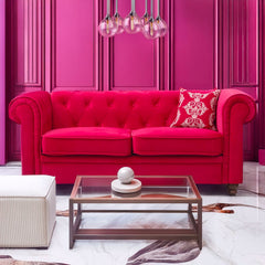 Canapé capitonné 2 places Chesterfield Velours Rouge