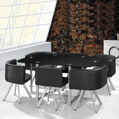 Table rectangulaire en verre noir avec 6 chaises
