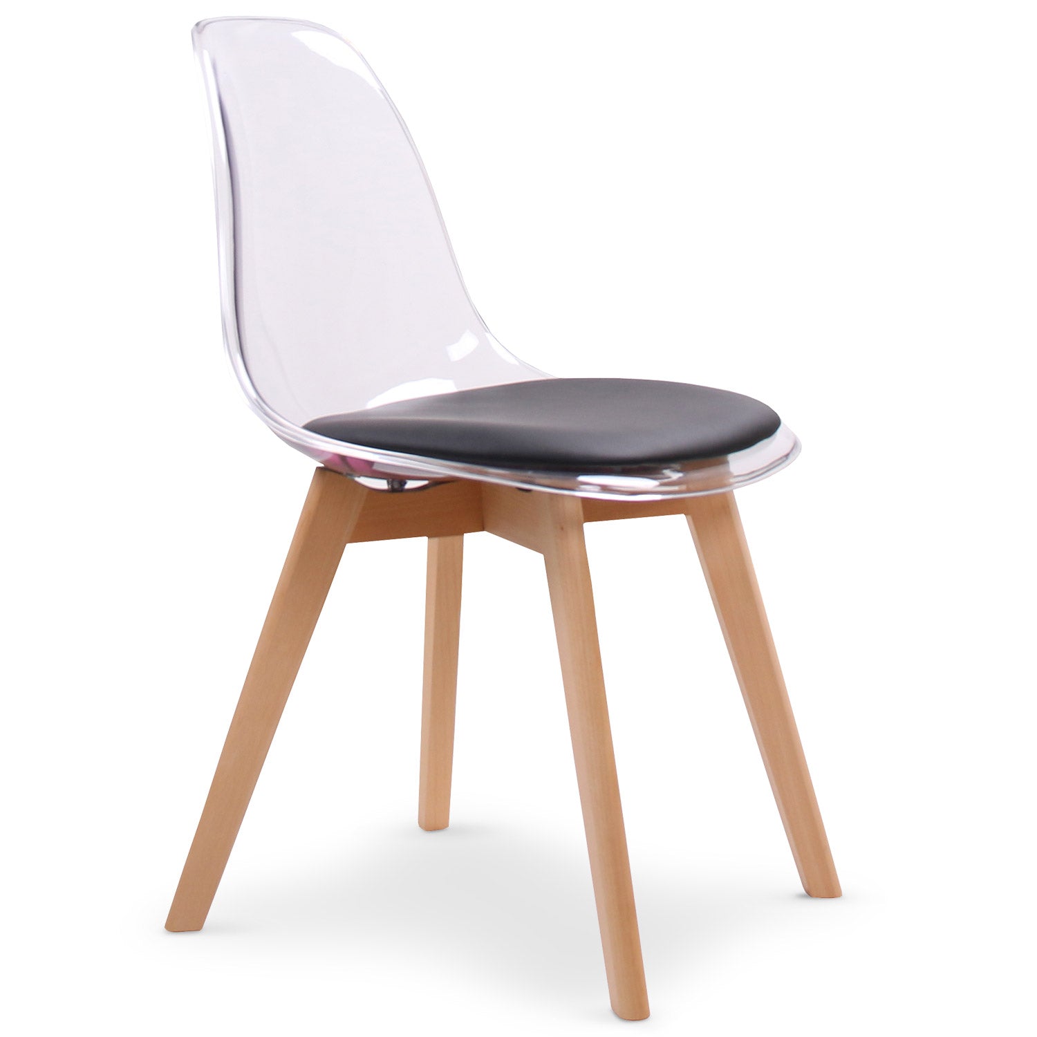 La chaise scandinave transparente avec coussin noir Bovary Plexi