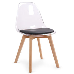 La chaise scandinave transparente avec coussin noir Bovary Plexi