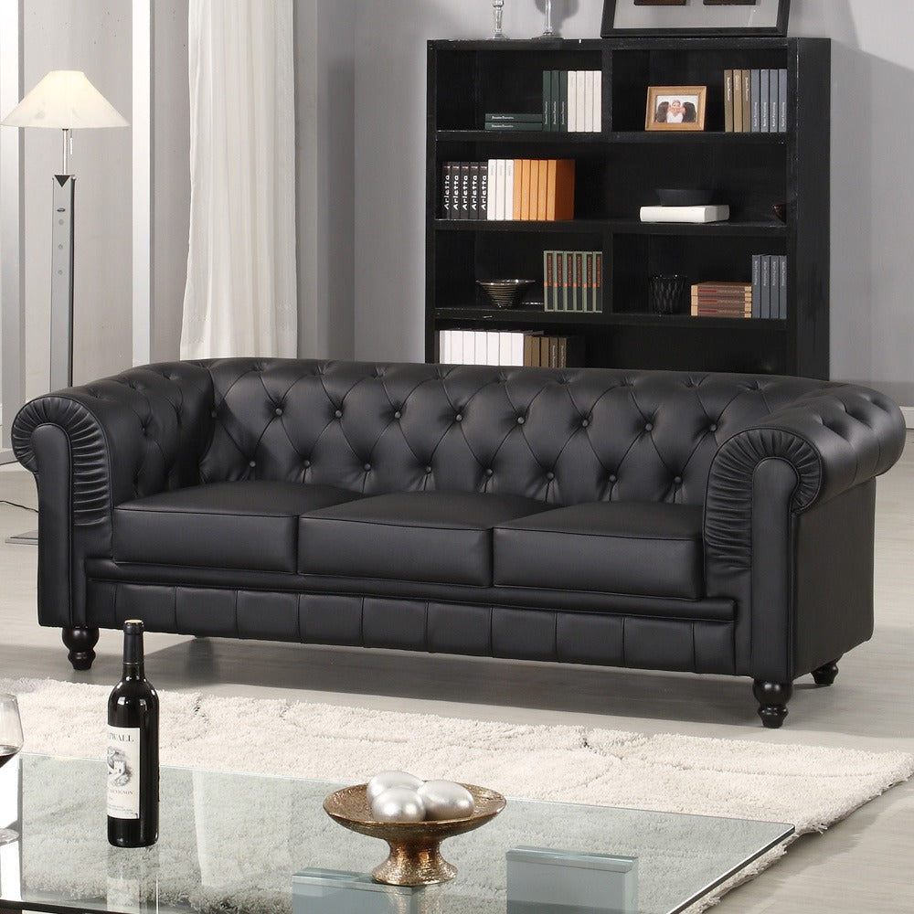 Le canapé Chesterfield capitonné 3 places original noir