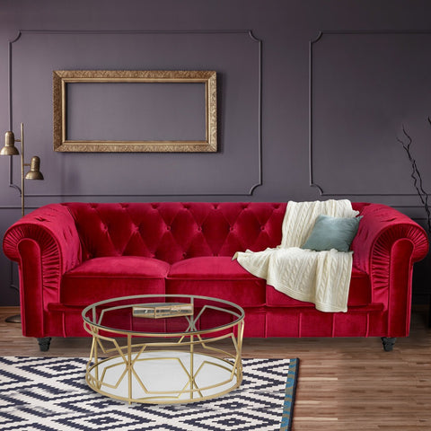 Sofá de 3 plazas de terciopelo rojo