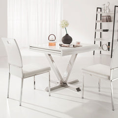 Table extensible blanche avec rallonges intégrées