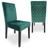Lot de 2 chaises en velours vert avec pieds en bois