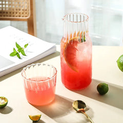 Bouteille d'eau en verre avec ensemble de gobelets en verre, Carafe de chevet avec gobelet, verres, pichet pour boissons au lait, thé